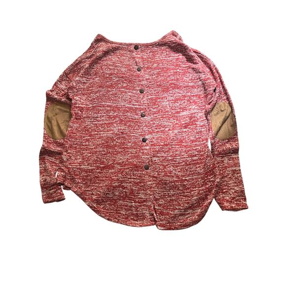 Red Marled Henley S – Suede Elbow Patches + Back Buttons - Picture 1 of 4